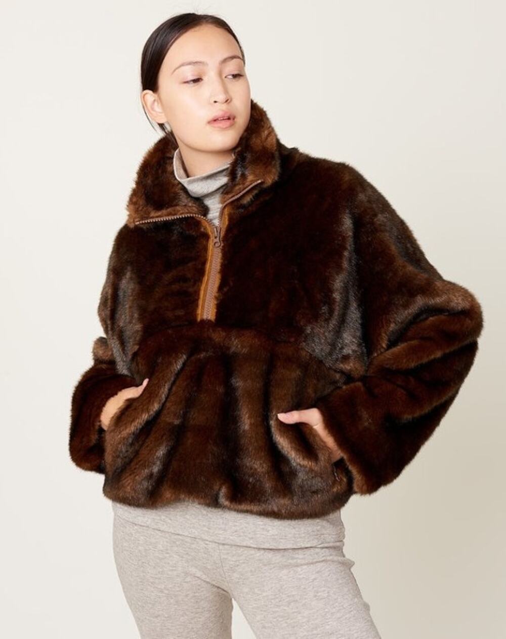 Sandy Liang Kidney Pullover Teddy Faux Fur Half Zip Fleece Jacket S